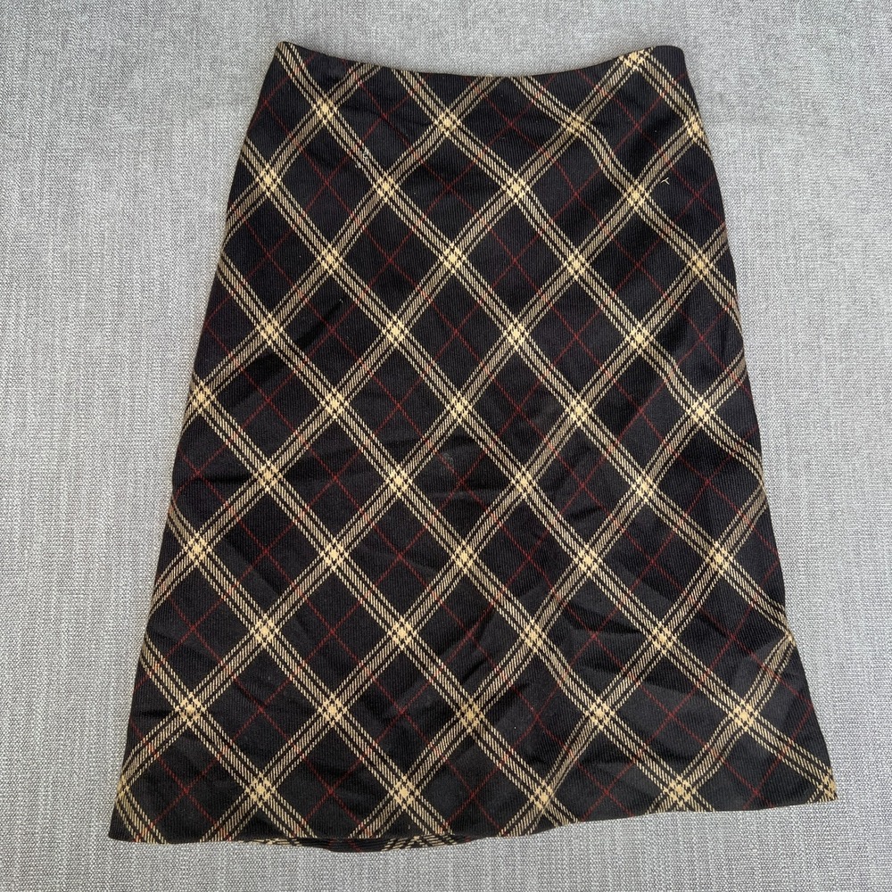 Jones NY Midi Skirt Womens 16 Black Tartan Plaid Pure New Wool Lined Winter Warm